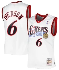 Allen Iverson Dashing Philadelphia 76ers 2001/02 Hardwood Classics Swingman Jersey White/Red