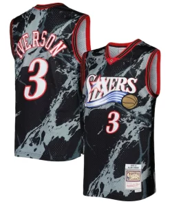 Allen Iverson Philadelphia 76ers 2000/01 Hardwood Classics Exceptionnel Marble Swingman Jersey Black