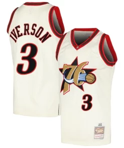 Allen Iverson Philadelphia 76ers Chainstitch Swingman Jersey Cream Splendide