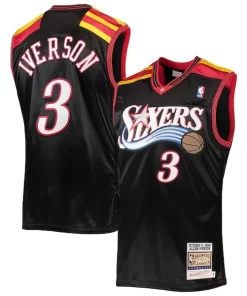 Allen Unique Iverson Philadelphia 76ers 2006 Hardwood Classics Authentic Jersey Black/Red/White