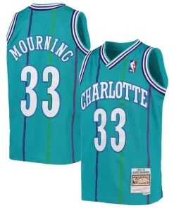 Alonzo Mourning Charlotte Exclusif Hornets Youth 1992/93 Hardwood Classics Swingman Jersey Teal