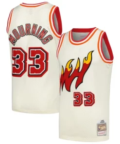 Alonzo Mourning Miami Bold Heat Chainstitch Swingman Jersey Cream