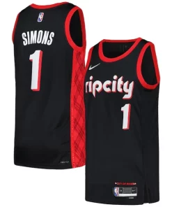 Anfernee Simons Portland Trail Blazers Nike Swingman Player Jersey City Edition Black/Red Haut de gamme