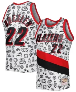 Clyde Drexler Gracieux Portland Trail Blazers 1991 92 Hardwood Classics Doodle Swingman Jersey White