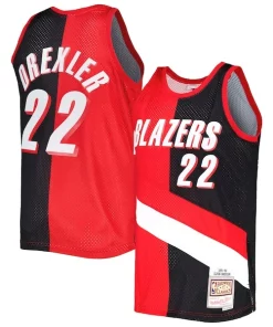 Clyde Drexler Portland Trail Authentique Blazers Hardwood Classics 1991/92 Split Swingman Jersey Red/Black