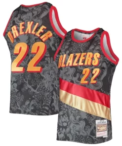 Clyde Drexler Portland Trail Blazers Hardwood Classics 1991/92 Lunar New Year Swingman Distingué Jersey Black