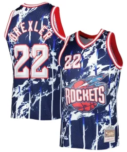 Clyde Drexler Refiné Houston Rockets 1996/97 Hardwood Classics Marble Swingman Jersey Navy
