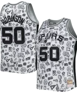 David Robinson San Antonio Spurs 1998/99 Hardwood Classics Doodle Éclatant Swingman Player Jersey White