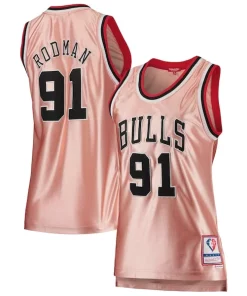 Dennis Rodman Chicago Bulls Women's 75th Anniversary Rose Gold 1997 Swingman Jersey Authentique Pink