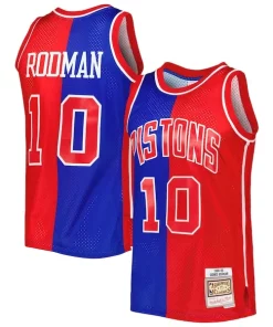 Dennis Rodman Detroit Pistons Uniques Hardwood Classics 1988/89 Split Swingman Jersey Blue/Red