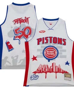 Detroit Pistons x Tats Cru Hardwood Exceptionnel Classics Fashion Jersey White