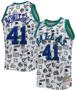 Dirk Nowitzki Dallas Mavericks 1998/99 Sophistiqué Hardwood Classics Doodle Swingman Jersey White
