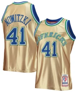 Dirk Nowitzki Dallas Mavericks 75th Anniversary 1998/99 Hardwood Classics Swingman Jersey Gold Exceptionnel