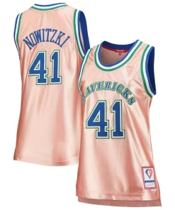 Dirk Nowitzki Dallas Mavericks Authentique Women's 75th Anniversary Rose Gold 1998 Swingman Jersey Pink