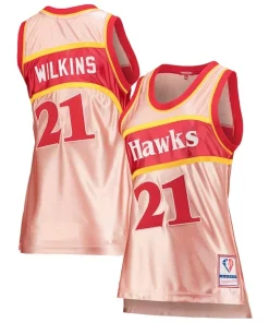 Dominique Wilkins Atlanta Hawks Women's Prime 75th Anniversary Rose Gold 1986 Swingman Jersey Pink