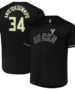 Giannis Antetokounmpo Exquisite Milwaukee Bucks Profile Big & Tall Name & Number Button Up Jersey Black