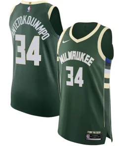 Giannis Antetokounmpo Milwaukee Bucks Nike Authentic Jersey Association Edition Hunter Green Tendance