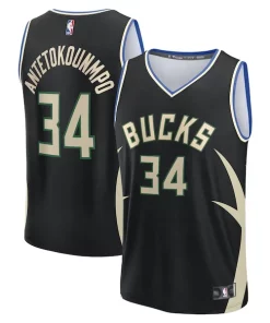Giannis Antetokounmpo Milwaukee Bucks Youth Fast Break Replica Player Jersey Statement Edition Black Unique
