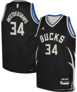 Giannis Vibrant Antetokounmpo Milwaukee Bucks Jordan Brand Youth Swingman Jersey Statement Edition Black