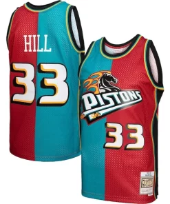 Grant Exclusif Hill Detroit Pistons Hardwood Classics 1999/00 Split Swingman Jersey Teal/Red