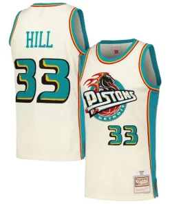 Grant Hill Detroit Authentique Pistons Chainstitch Swingman Jersey Cream