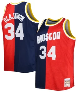 Hakeem Olajuwon Houston Rockets Big & Tall Hardwood Classics 1993/94 Split Swingman Jersey Haut de gamme Navy/Red