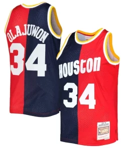 Hakeem Olajuwon Houston Rockets Hardwood Classics 1993/94 Split Swingman Jersey Navy/Red Haut de gamme