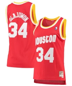 Hakeem Olajuwon Houston Rockets Women's 1993/94 Hardwood Classics Éclatant Swingman Jersey Red/Navy
