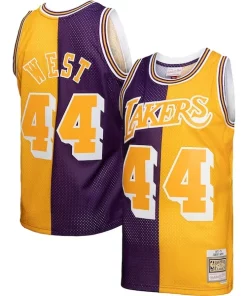 Jerry West Los Angeles Lakers Hardwood Élégant Classics 1971/72 Split Swingman Jersey Purple/Gold