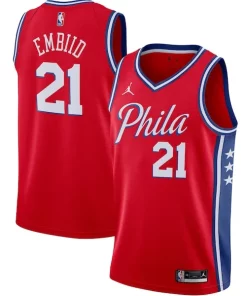 Joel Embiid Philadelphia 76ers Jordan Brand 2020/21 Magnifique Swingman Jersey Statement Edition Red