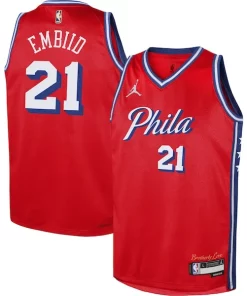 Joel Embiid Philadelphia 76ers Jordan Brand Youth Swingman Jersey Statement Edition Red Classique