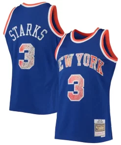 John Starks New York Knicks 1991/92 Hardwood Classics NBA 75th Anniversary Diamond Swingman Premium Jersey Blue