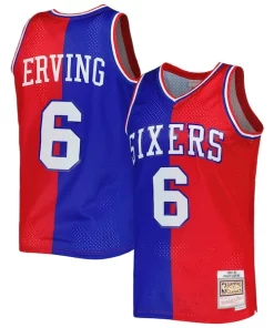 Julius Erving Philadelphia 76ers Dashing Hardwood Classics 1982/83 Split Swingman Jersey Royal/Red