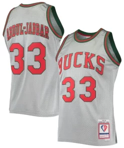 Kareem Abdul Jabbar Milwaukee Bucks 75th Anniversary 1971/72 Hardwood Classics Swingman Sophistiqué Jersey Silver