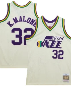 Karl Malone Tendance Utah Jazz Chainstitch Swingman Jersey Cream