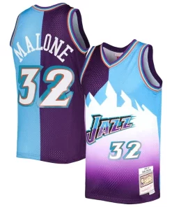 Karl Malone Utah Jazz Hardwood Charming Classics 1996/97 Split Swingman Jersey Purple/Turquoise