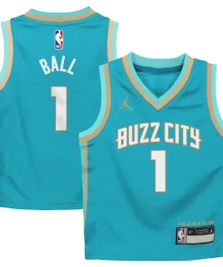 LaMelo Ball Notable Charlotte Hornets Jordan Brand Preschool 2023/24 Swingman Replica Jersey City Edition Teal