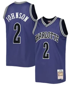 Larry Johnson Charlotte Hornets 1994/95 Hardwood Classics Off Court Swingman Bold Jersey Purple