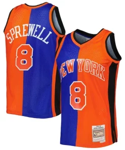 Latrell Sprewell New York Knicks Haut de gamme Hardwood Classics 1998/99 Split Swingman Jersey Blue/Orange