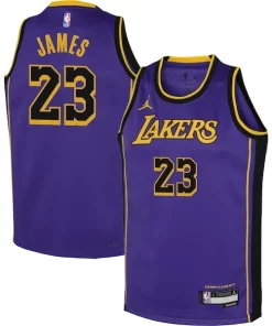 LeBron James Los Angeles Lakers Jordan Brand Youth Performance Uniques Swingman Jersey Statement Purple