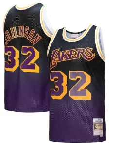 Magic Johnson Los Angeles Distingué Lakers 1984/85 Hardwood Classics Fadeaway Swingman Player Jersey Purple/Black/Gold