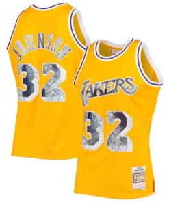 Magic Johnson Los Angeles Lakers 1984/85 Hardwood Classics NBA 75th Anniversary Diamond Swingman Jersey Gold Captivant