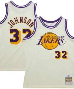 Magic Johnson Los Angeles Lakers Chainstitch Swingman Tendance Jersey Cream