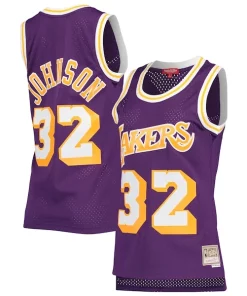Magic Johnson Los Angeles Lakers Premium Women's Hardwood Classics 1984/85 Swingman Jersey Purple