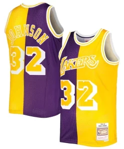Magic Johnson Los Angeles Lakers Tendance Hardwood Classics 1984/85 Split Swingman Jersey Purple/Gold