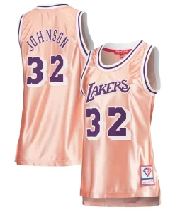 Magic Johnson Los Angeles Lakers Women's 75th Anniversary Rose Gold 1984 Swingman Jersey Notable Pink