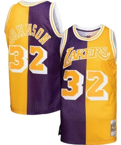 Magic Johnson Los Exceptionnel Angeles Lakers Big & Tall Hardwood Classics 1984/85 Split Swingman Jersey Purple/Gold