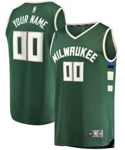 Milwaukee Bucks Youth Fast Break Custom Replica Jersey Hunter Green Dashing Icon Edition