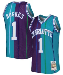 Muggsy Bogues Charlotte Haut de gamme Hornets Hardwood Classics 1992/93 Split Swingman Jersey Teal/Purple