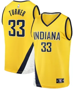 Myles Turner Indiana Pacers Bold Fast Break Replica Jersey Statement Edition Gold